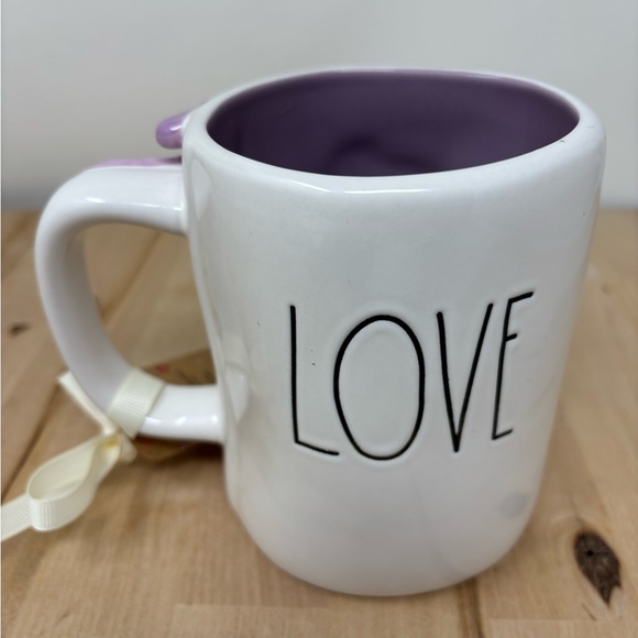 Rae Dunn Valentine LOVE Snoopy Peanuts Mug Ceramic Double Sided Purple Interior - Picture 2 of 4